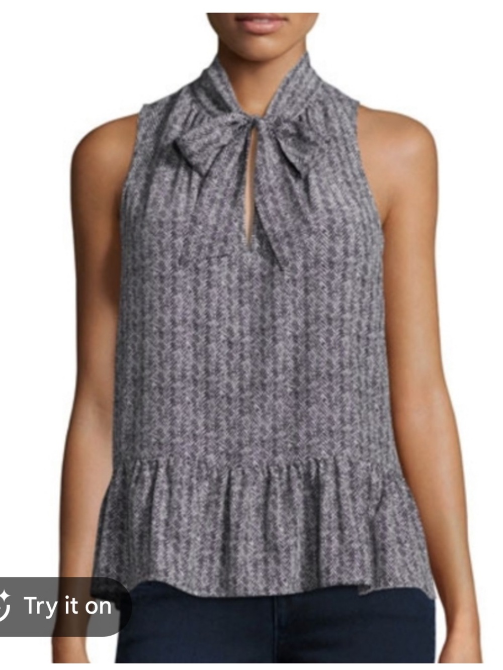 Joie Silk Estero Sleeveless Herringbone Tie-Neck Top Blouse sz XS